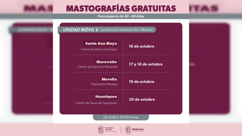 Desplegará SSM unidades móviles de mastografía a 13 municipios de Michoacán