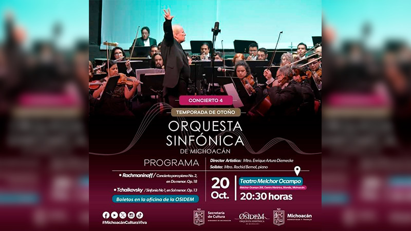 Osidem dará concierto en el Ocampo bajo la dirección de Enrique Diemecke 