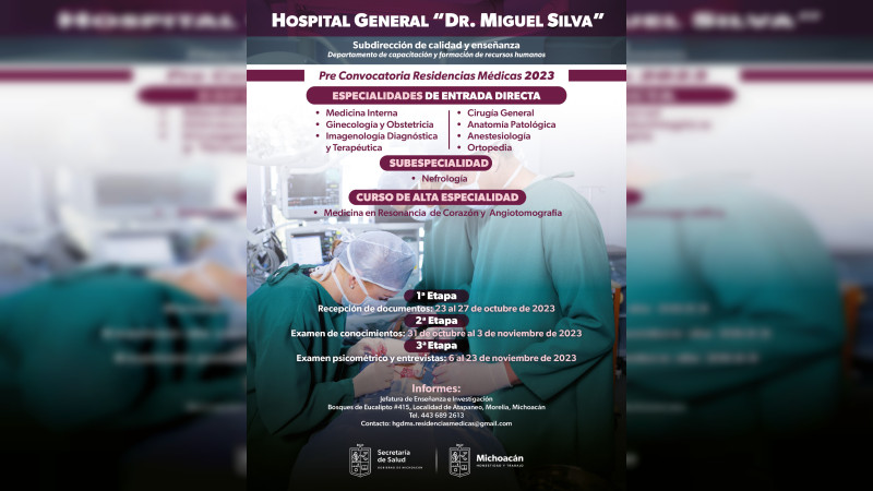 SSM convoca a médicos para residencias en hospitales de Morelia