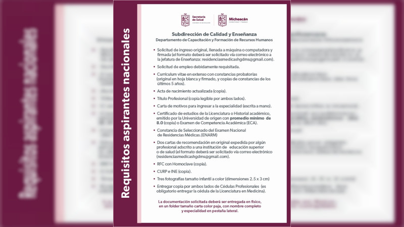 SSM convoca a médicos para residencias en hospitales de Morelia