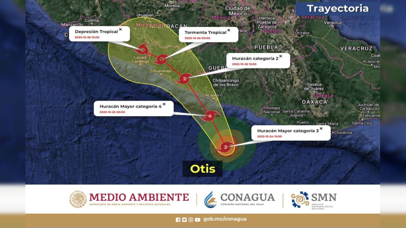 “Otis” impactaría en Acapulco y Técpan como categoría 4 la madrugada del miércoles 