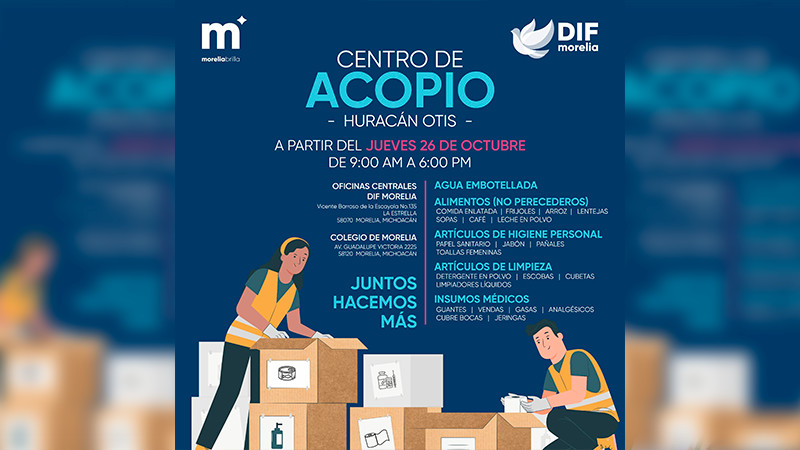 DIF Morelia habilita módulos de acopio para apoyar a damnificados de Acapulco 