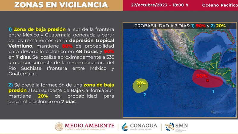 Se acerca a Chiapas zona de baja presión; tiene 80 % de probabilidad de convertirse en huracán “Pilar” 