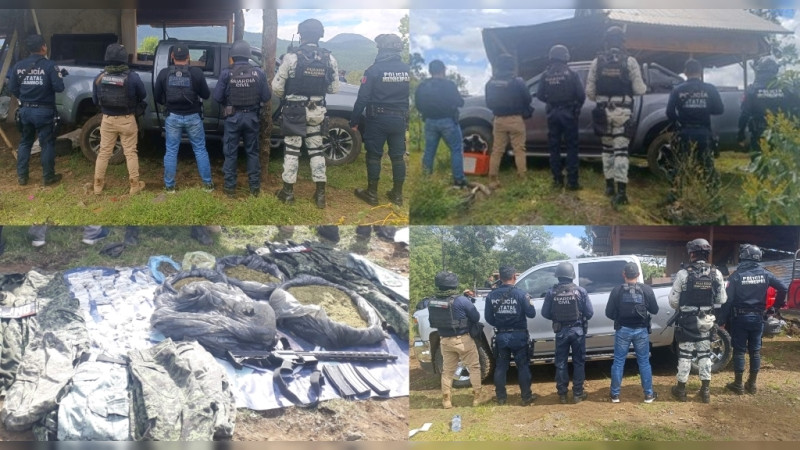 Desmantelan campamento del crimen en Uruapan, Michoacán: Detienen a hombre armado y le aseguran uniformes, enervante y camionetas robadas 