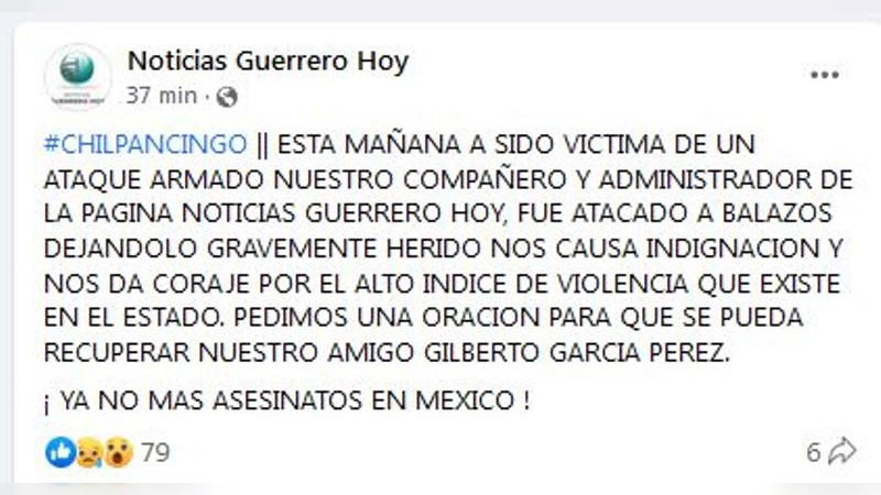 Balean en Chilpancingo a periodista, administrador de página de noticias de Guerrero 