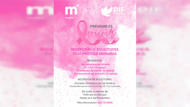 DIF Morelia extiende plazo para solicitudes de prótesis mamarias gratuitas 