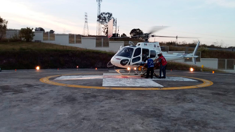 SSP Michoacán traslada a paciente grave en helicóptero de Puruándiro a Morelia 