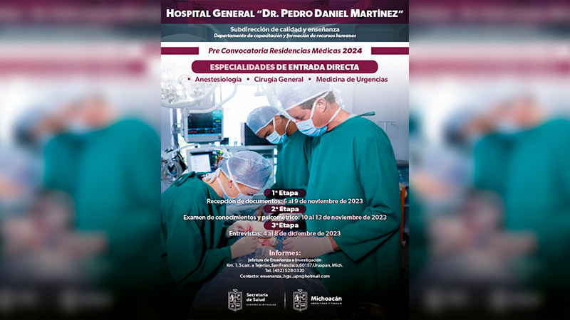 Convocatoria para médicos residentes en el Hospital General de Uruapan “Dr. Pedro Daniel Martínez” 