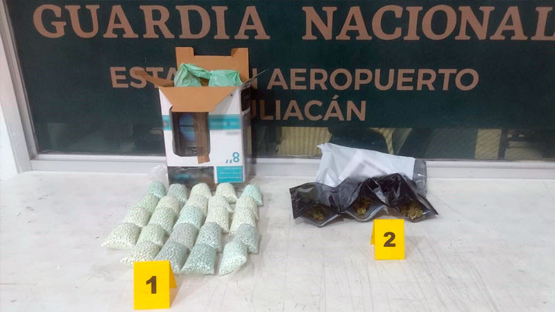 Asegura 24 mil pastillas opioide y paquetes con hierba en aeropuerto de Culiacán 