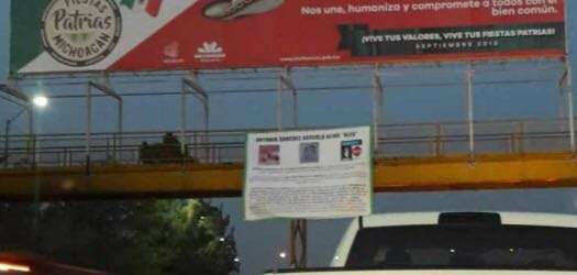 Cuelgan mantas en Morelia; acusan a funcionarios de la PGJE de proteger delincuentes 