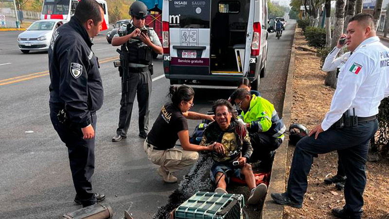 Motociclista resulta herido al accidentarse sobre la avenida Madero Oriente en Morelia, Michoacán