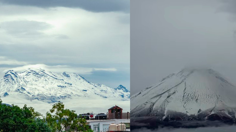 Popocatépetl e Iztaccíhuatl amanecen cubiertos de nieve 