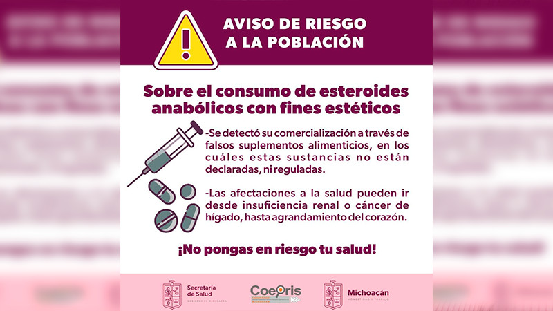 Salud Michoacán alerta sobre consumo de esteroides anabólicos con fines estéticos 