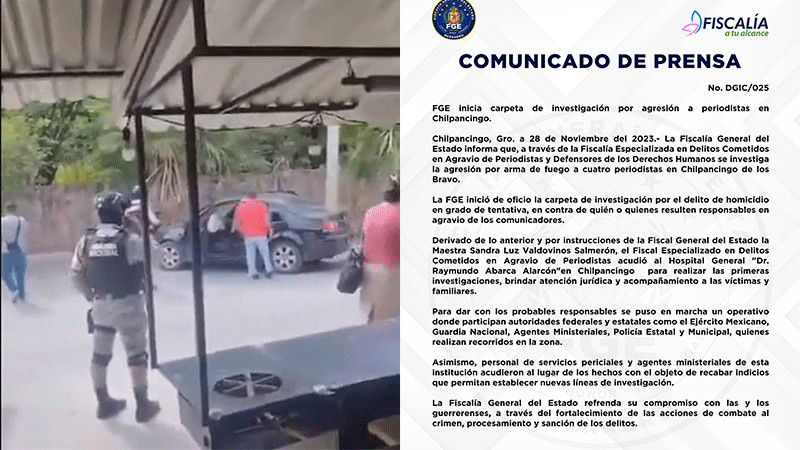 Fiscalía de Guerrero inicia investigación tras ataque contra periodistas en Chilpancingo 