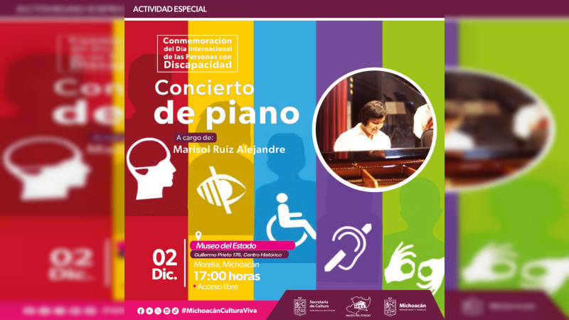 Artista con discapacidad visual dará recital de piano en el Museo del Estado 