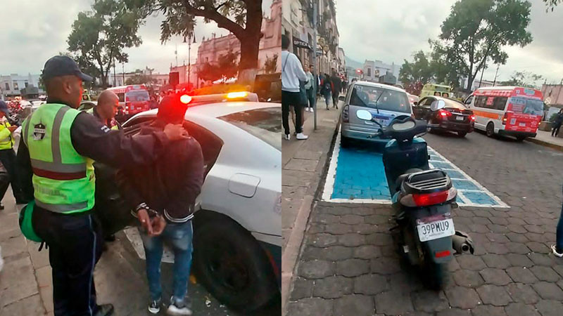 En pleno Centro Histórico de Morelia, Michoacán detienen a sujeto con moto robada 