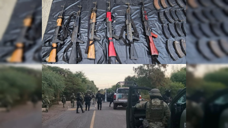 En operativo desarticulan célula armada en Gámbara, Michoacán: Aseguran arsenal y equipo táctico 
