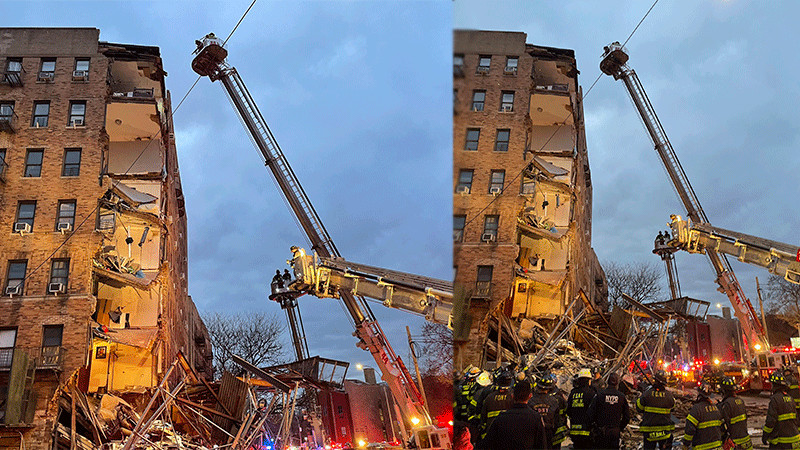 Edificio colapsa parcialmente en el Bronx, en Nueva York 