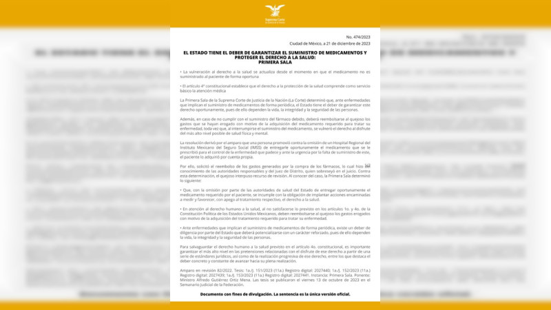 SCJN determina que el Estado debe garantizar suministro de medicamentos