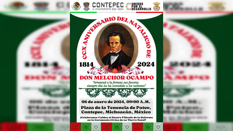 Contepec invita a ceremonia cívica por aniversario del natalicio de Melchor Ocampo 