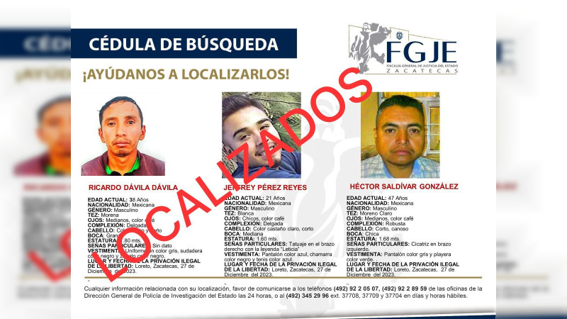 Liberan a 5 personas en Loreto, Zacatecas; habían sido privadas de su libertad