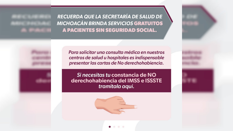 Secretaría de Salud Michoacán recomienda realizarse una revisión médica anual 