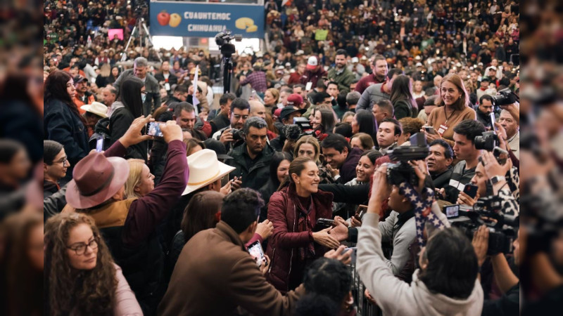 Claudia Sheinbaum inicia el 2024 junto a militantes y simpatizantes de Cuauhtémoc, Chihuahua 
