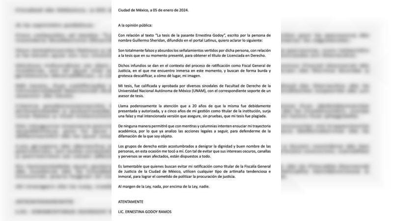 Ernestina Godoy alista defensa legal tras acusación de plagio de tesis