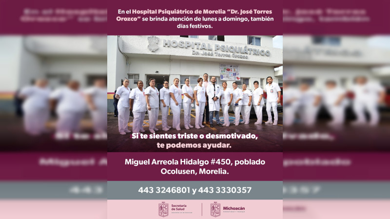 Ofrece Hospital Psiquiátrico 8 especialidades gratuitas a la población 