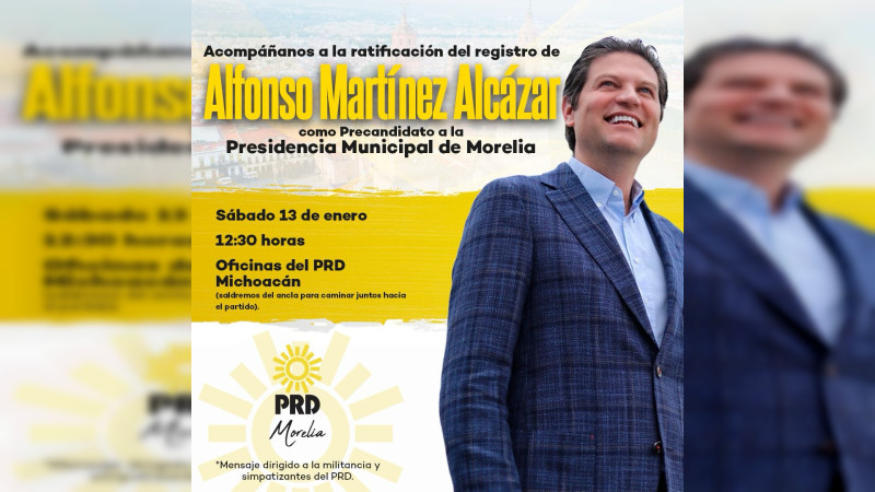 Alfonso Martínez ratificará registro en el PRD como precandidato a la alcaldía de Morelia 