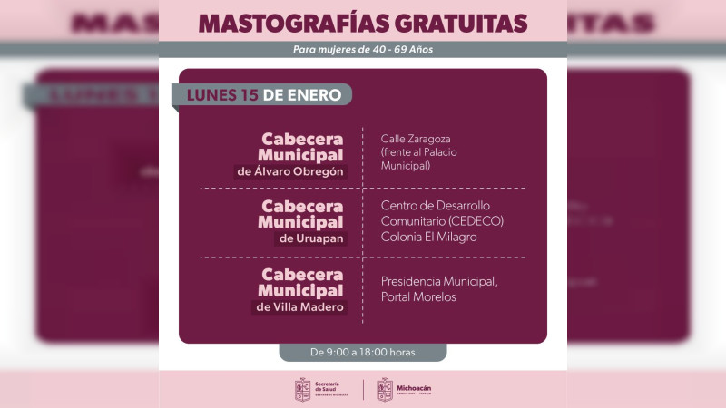 Sector Salud Michoacán anuncia campaña para detección de cáncer de mama en 9 municipios 