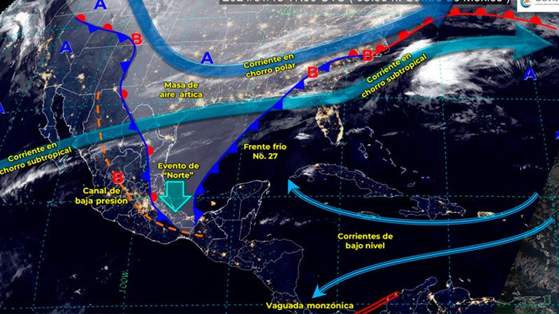 Pronostican lluvias y heladas por entrada del Frente Frío 27 