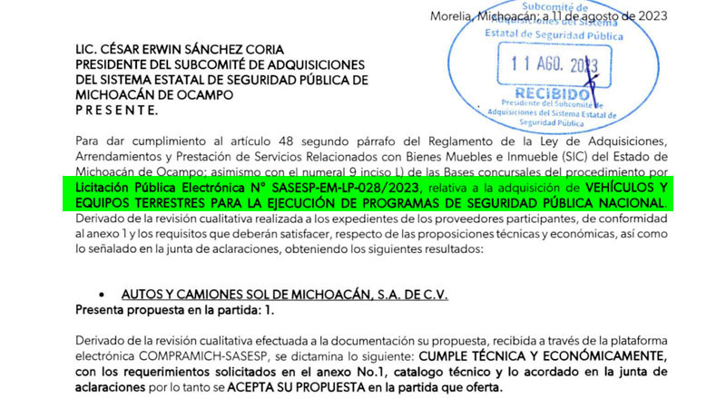 Opacidad y sobreprecio en compras de César Edwin Sánchez Coria en el SESESP de Michoacán