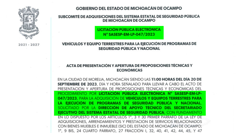 Opacidad y sobreprecio en compras de César Edwin Sánchez Coria en el SESESP de Michoacán