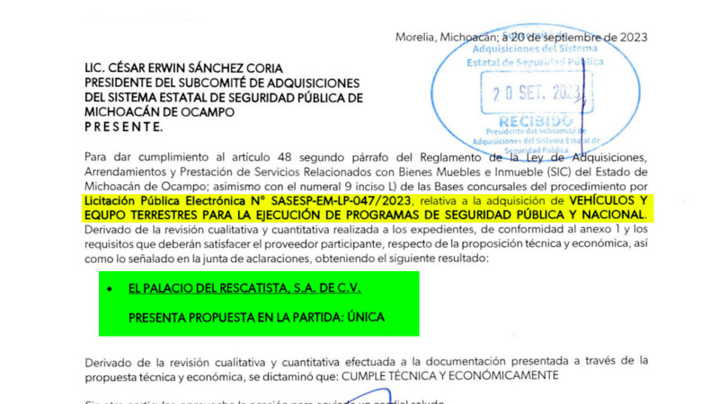 Opacidad y sobreprecio en compras de César Edwin Sánchez Coria en el SESESP de Michoacán