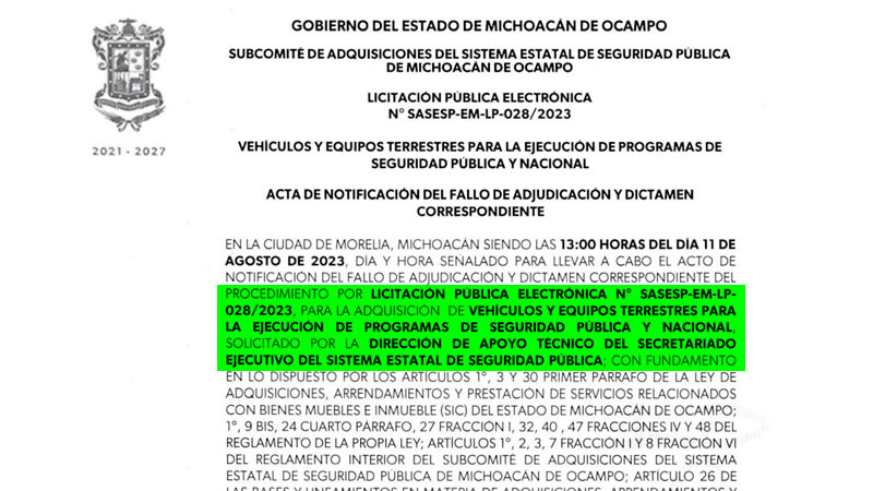 Opacidad y sobreprecio en compras de César Edwin Sánchez Coria en el SESESP de Michoacán