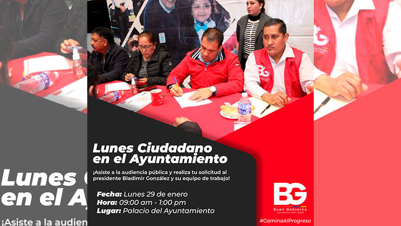 Ayuntamiento de Tarímbaro invita al próximo Lunes Ciudadano 