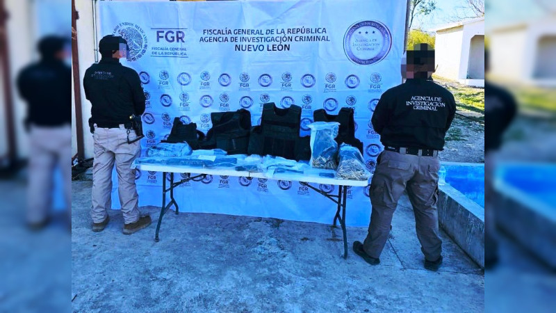 Cateo a rancho en Nuevo León permite aseguramiento de armas, cartuchos, combustible y droga 