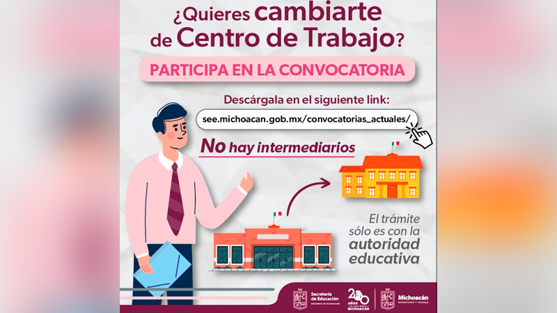 Inicia registro para cambio de centro de trabajo para docentes: SEE