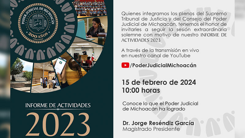 Presidente del Consejo del Poder Judicial de Michoacán presentará informe  