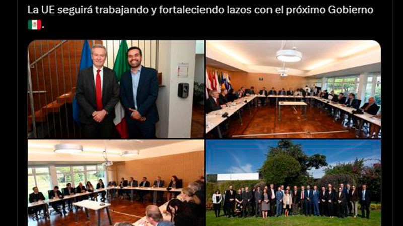 El aspirante presidencial, Jorge Álvarez Máynez, se reúne con embajadores de la Unión Europea 