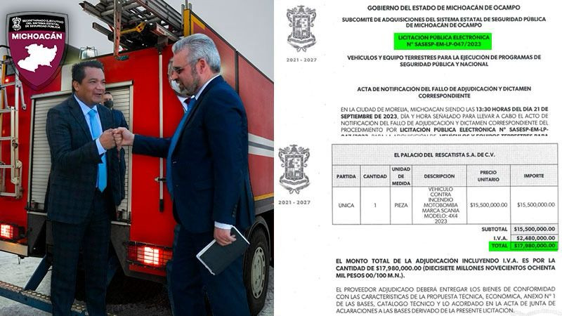 Corrupción en Michoacán: César Erwin Sánchez Coria compra el camión de bomberos más caro del mundo 