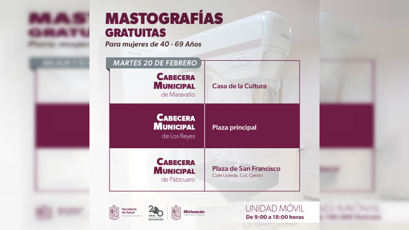 Llevará Sector Salud Michoacán mastografías gratuitas a 5 municipios del estado 