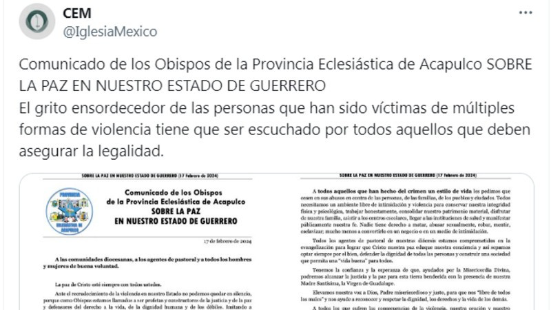 Guerrero: Clamor por la paz resuena entre obispos y pueblo ante la violencia 