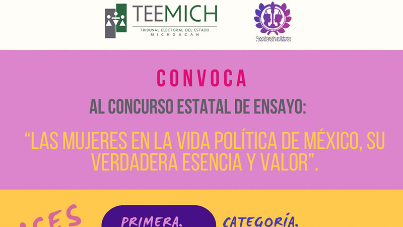 Tribunal Electoral de Michoacán invita a participar en concurso estatal de ensayo 