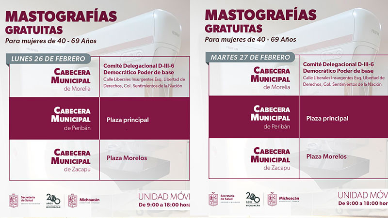 Realizará Secretaría de Salud de Michoacán mastografías gratuitas en seis municipios 