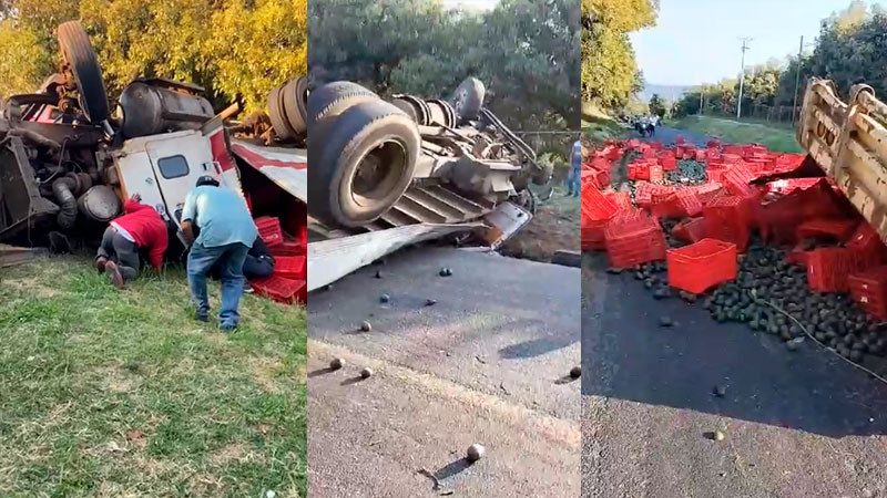 En Uruapan vuelca camión cargado con aguacate, muere el chofer 