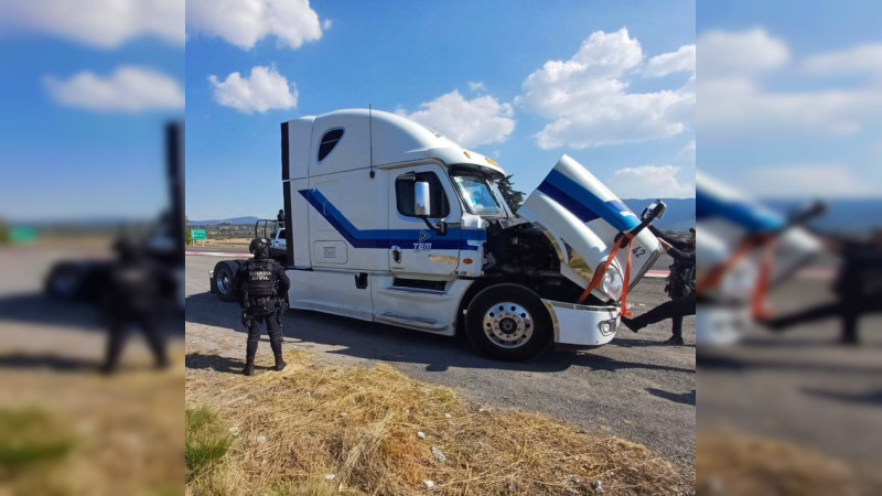 En acción operativa, la Guardia Civil recupera tractocamión y caja seca robadas horas antes en Morelia y Zinapécuaro, Michoacán 