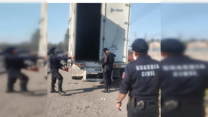 En acción operativa, la Guardia Civil recupera tractocamión y caja seca robadas horas antes en Morelia y Zinapécuaro, Michoacán 