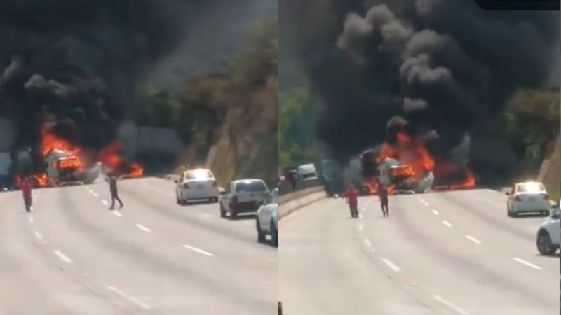Choque de tres tráilers provoca incendio en carreta México-Querétaro 